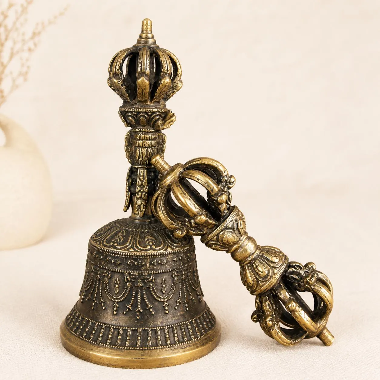 Tibetan Bell and 9-Prong Vajra (Dorje) Set