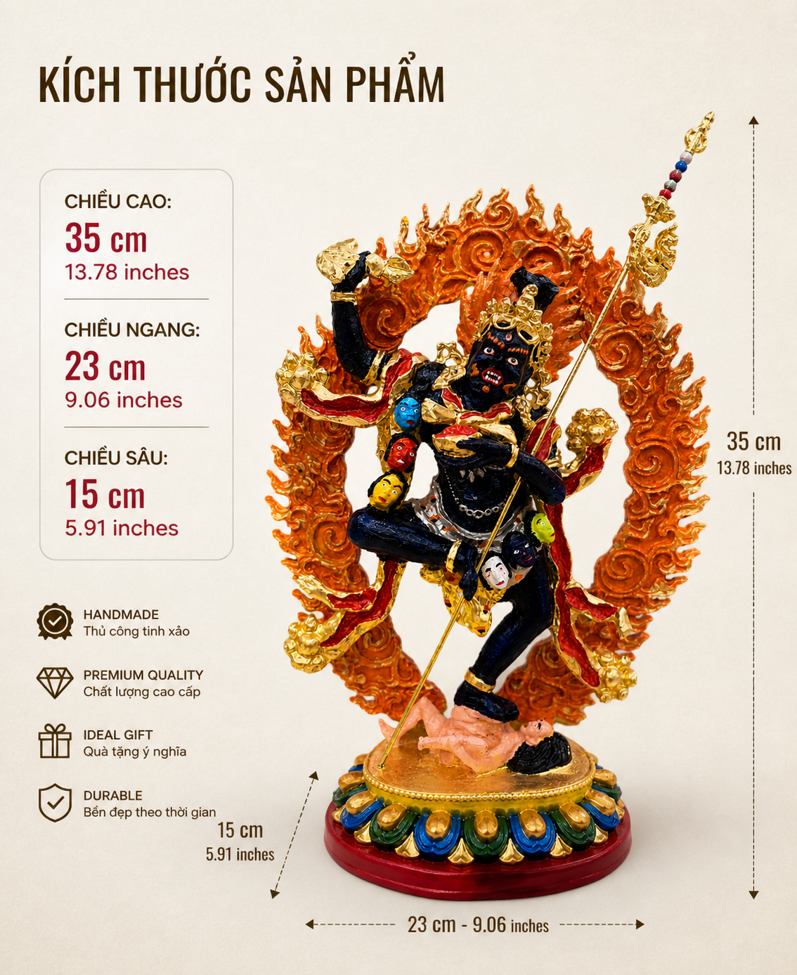 Tượng Troma Nagmo Krodakali 35cm (13.7 inches) – Hắc Nộ Phật Mẫu Dudjom Tersar, Tượng Dakini Tây Tạng Đã Gia Trì, Pháp Chöd 8 do kich thuoc tieng viet