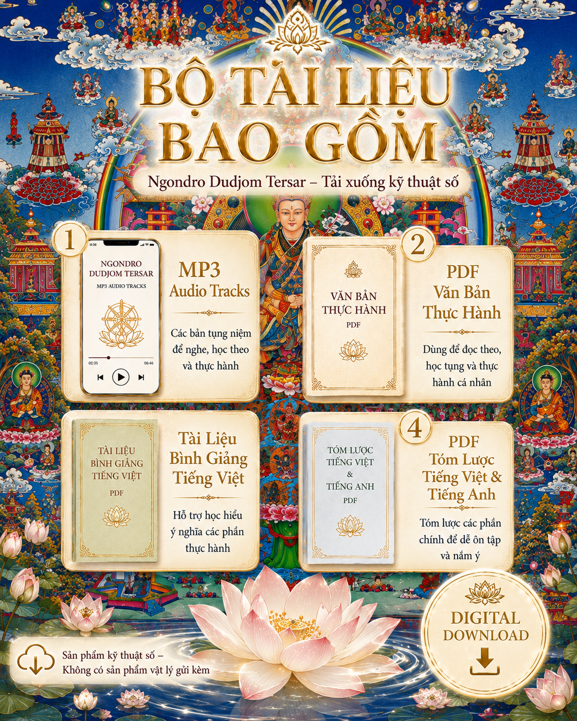 NGONDRO DUDJOM TERSAR – MP3 Chanting Audio, Vietnamese PDF Practice Text, Vietnamese Commentary & Vietnamese-English PDF Summary | Digital Download 6 included