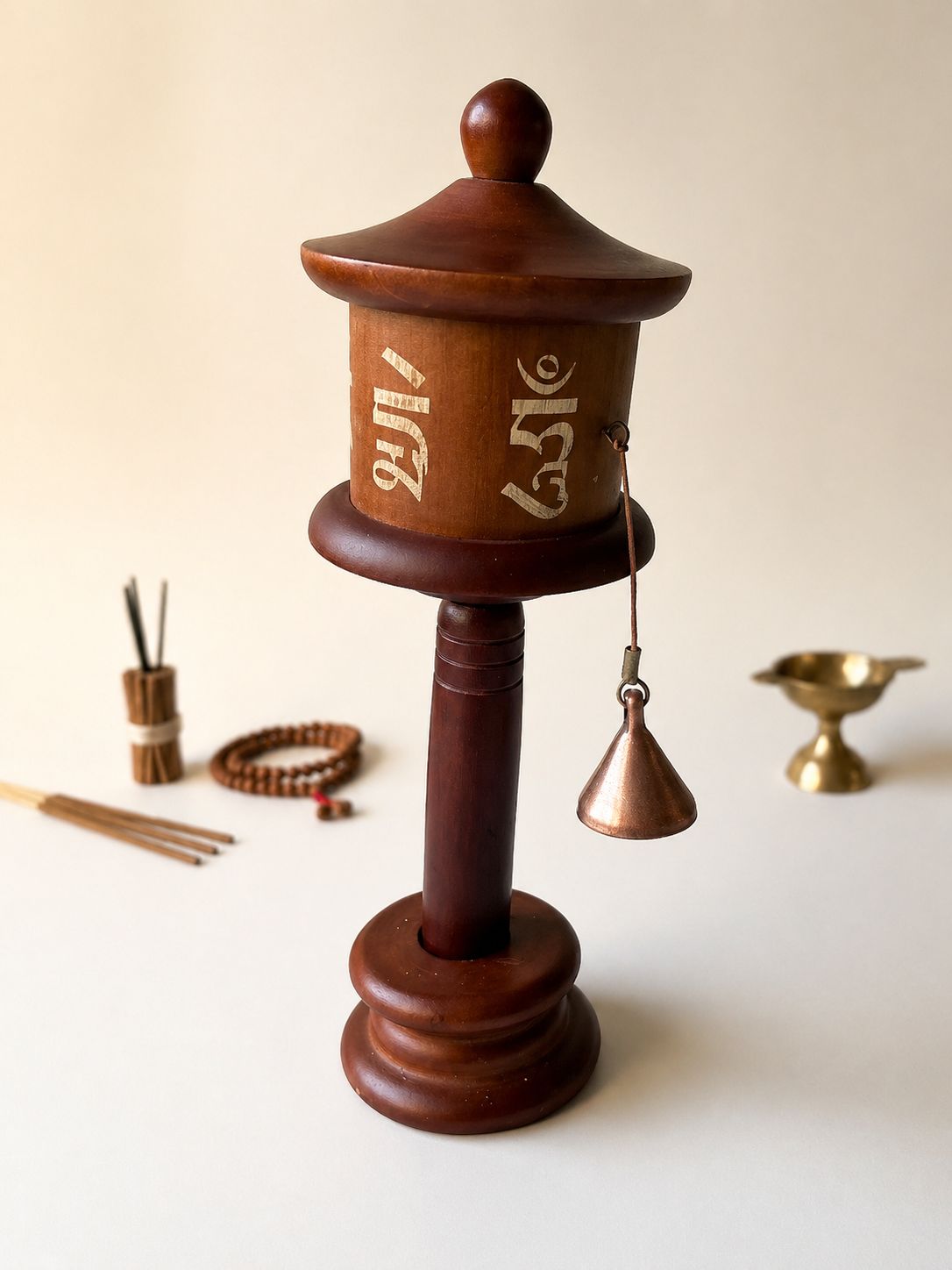 Blessed Tibetan Wooden Prayer Wheel | Handmade Buddhist Spinning Mantra Meditation Decor