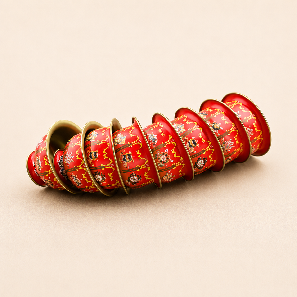Set of 8 Tibetan Offering Bowls Eight Auspicious Symbols Water Offering Bowls | Buddhist Shrine & Vajrayana Altar Decor