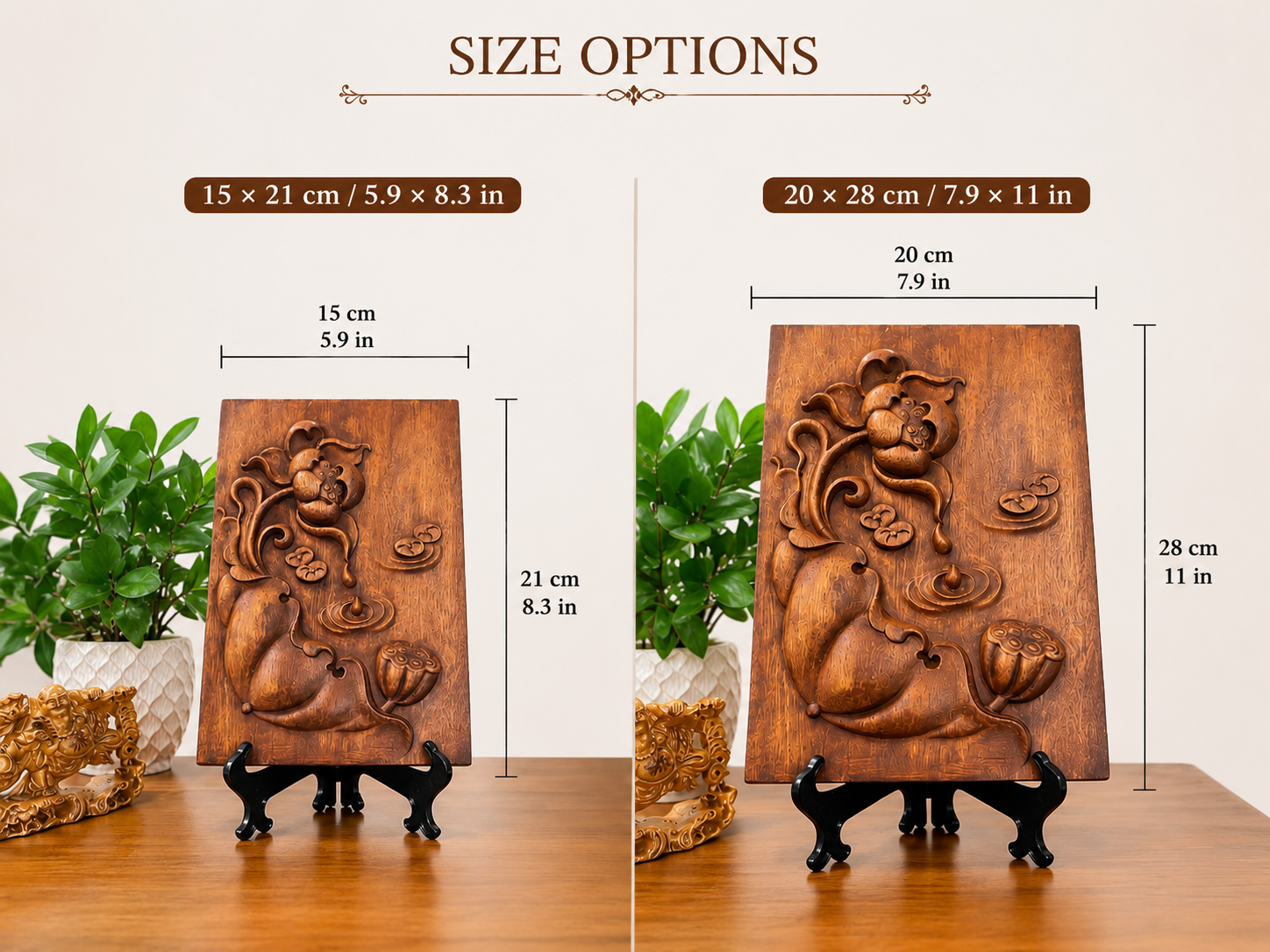 Hand Carved Lotus Wood Wall Art, Vietnamese Wooden Lotus Relief, Zen Home Decor, Buddhist Inspired Wooden Plaque, Meditation Room Decor 2 anh kich thuoc english