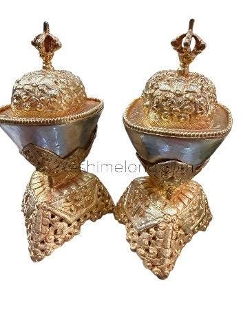 Chén sọ kapala đồng, mạ vàng bạc (cặp 2 chiếc) 3