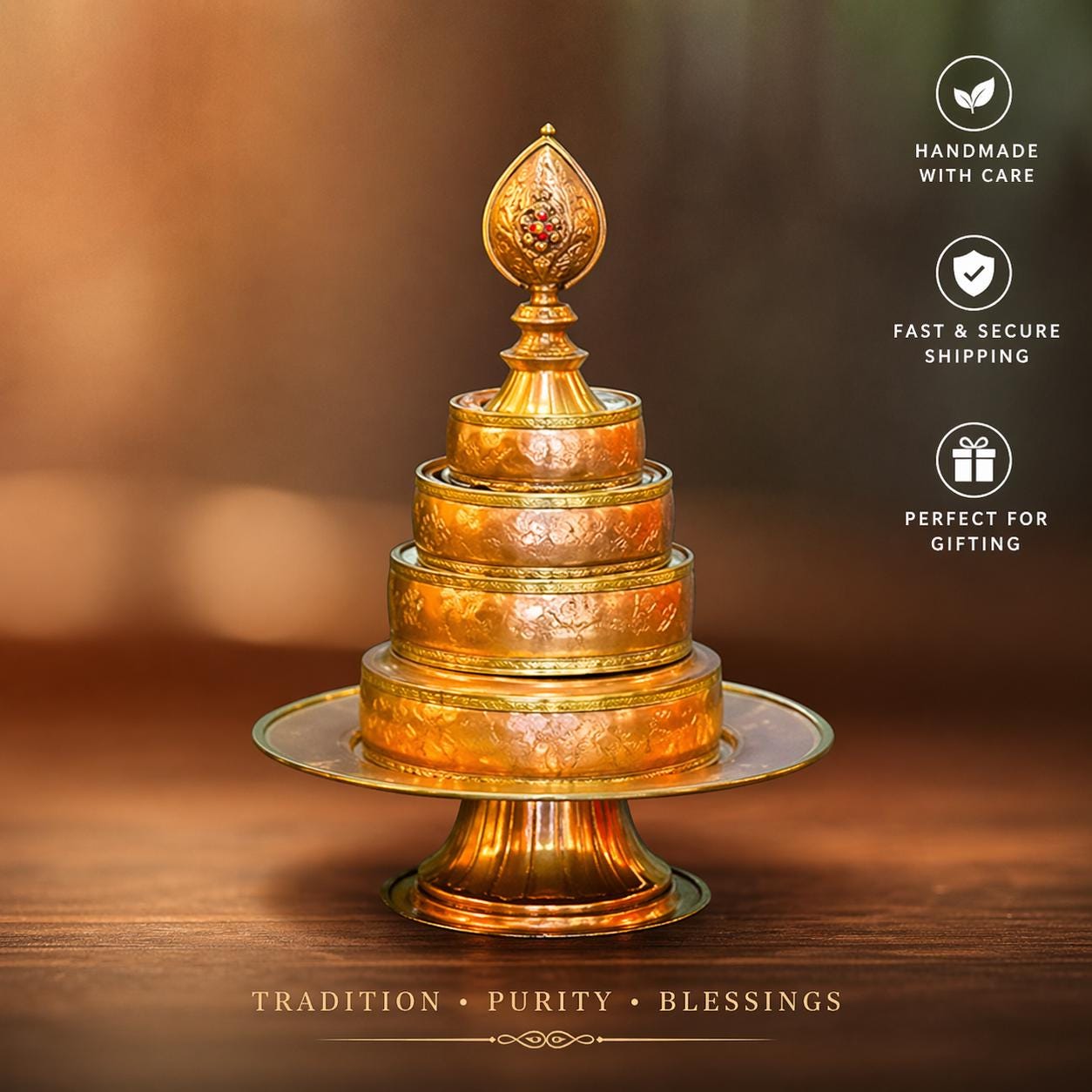 Mandala cúng dường bằng đồng, handmade 4
