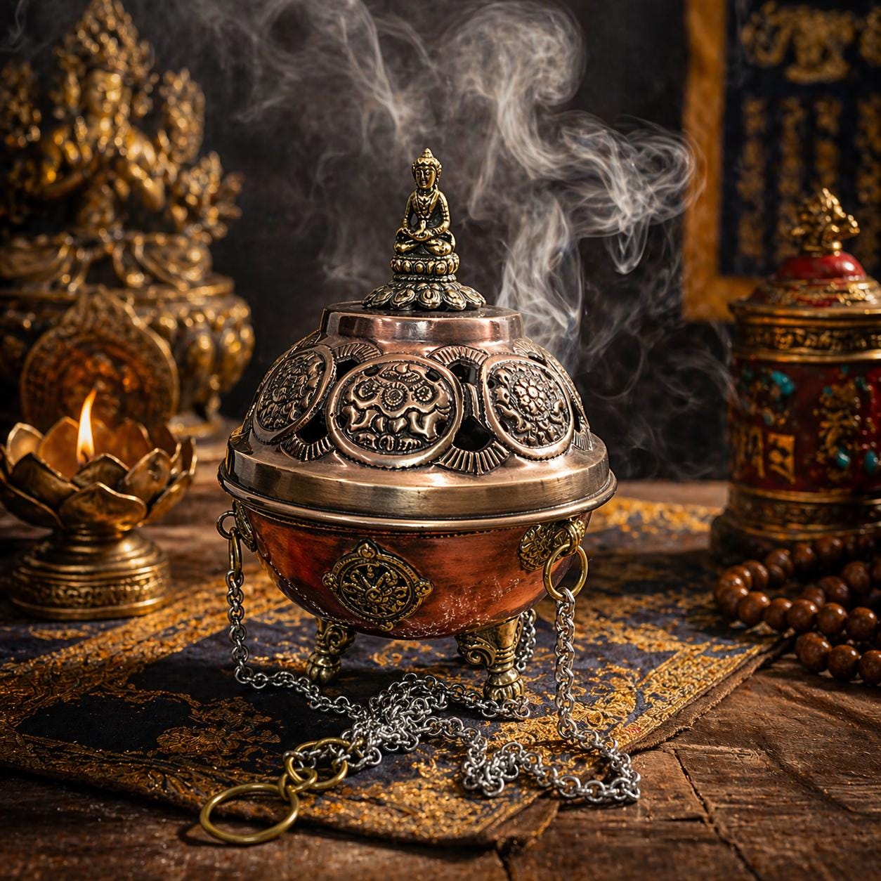 Lư Hương Đồng Nepal Thủ Công | Lư Đốt Hương Phật Giáo Tây Tạng 5