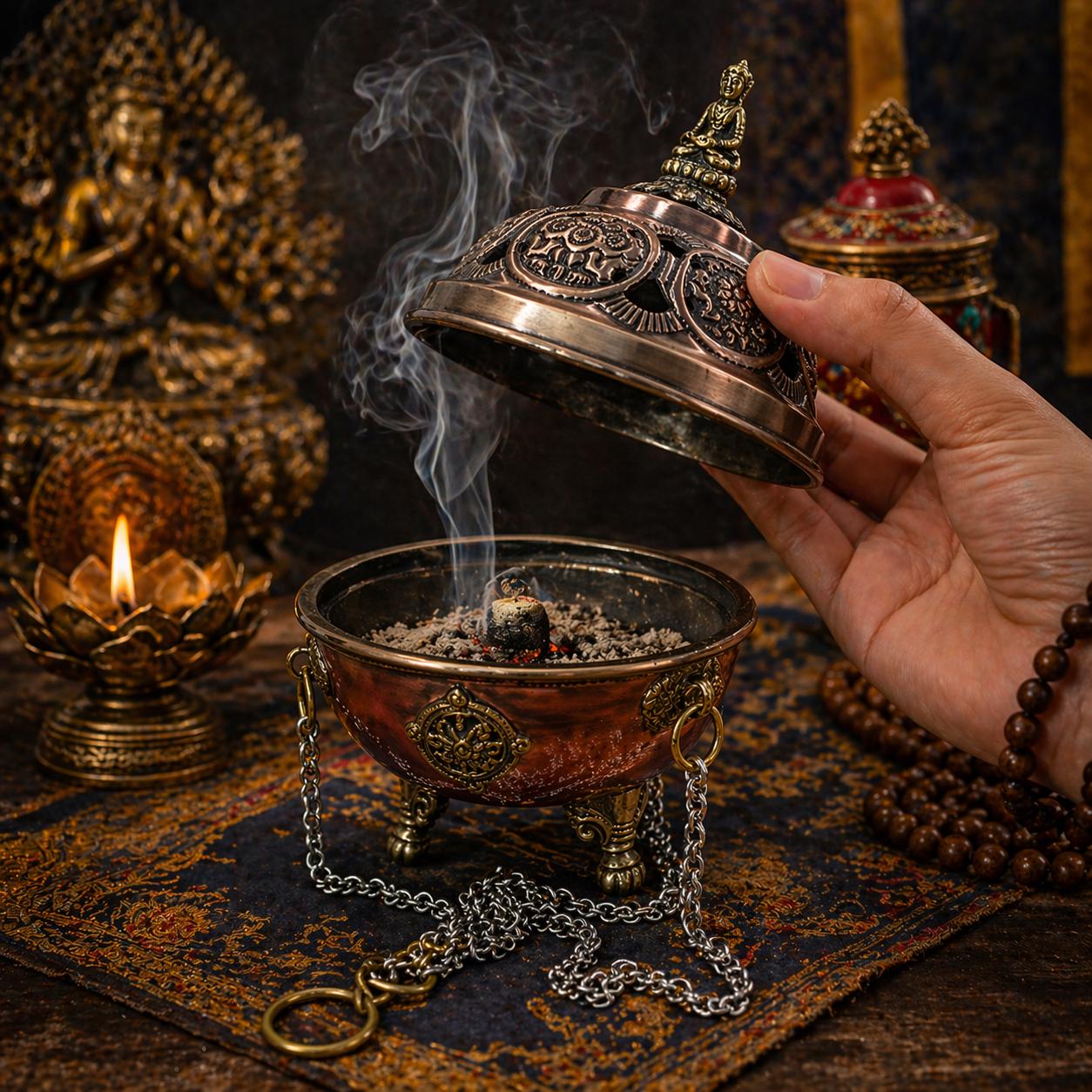 Lư Hương Đồng Nepal Thủ Công | Lư Đốt Hương Phật Giáo Tây Tạng 7