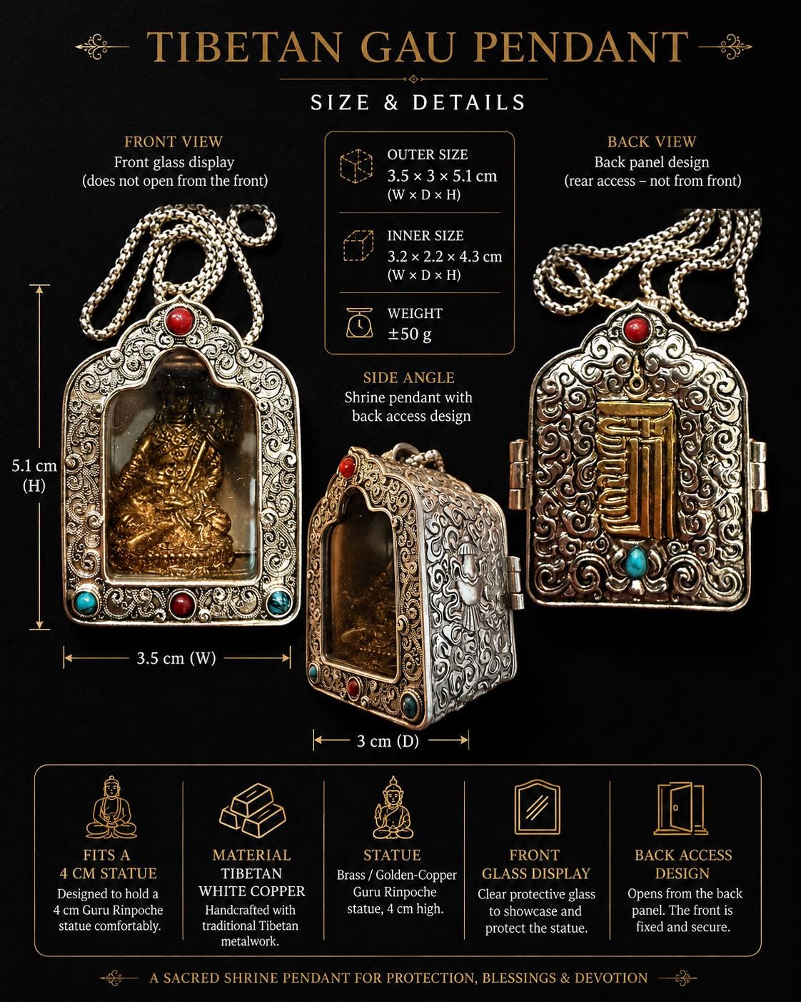 Guru Rinpoche Gau with Consecrated 4 cm Statue 6